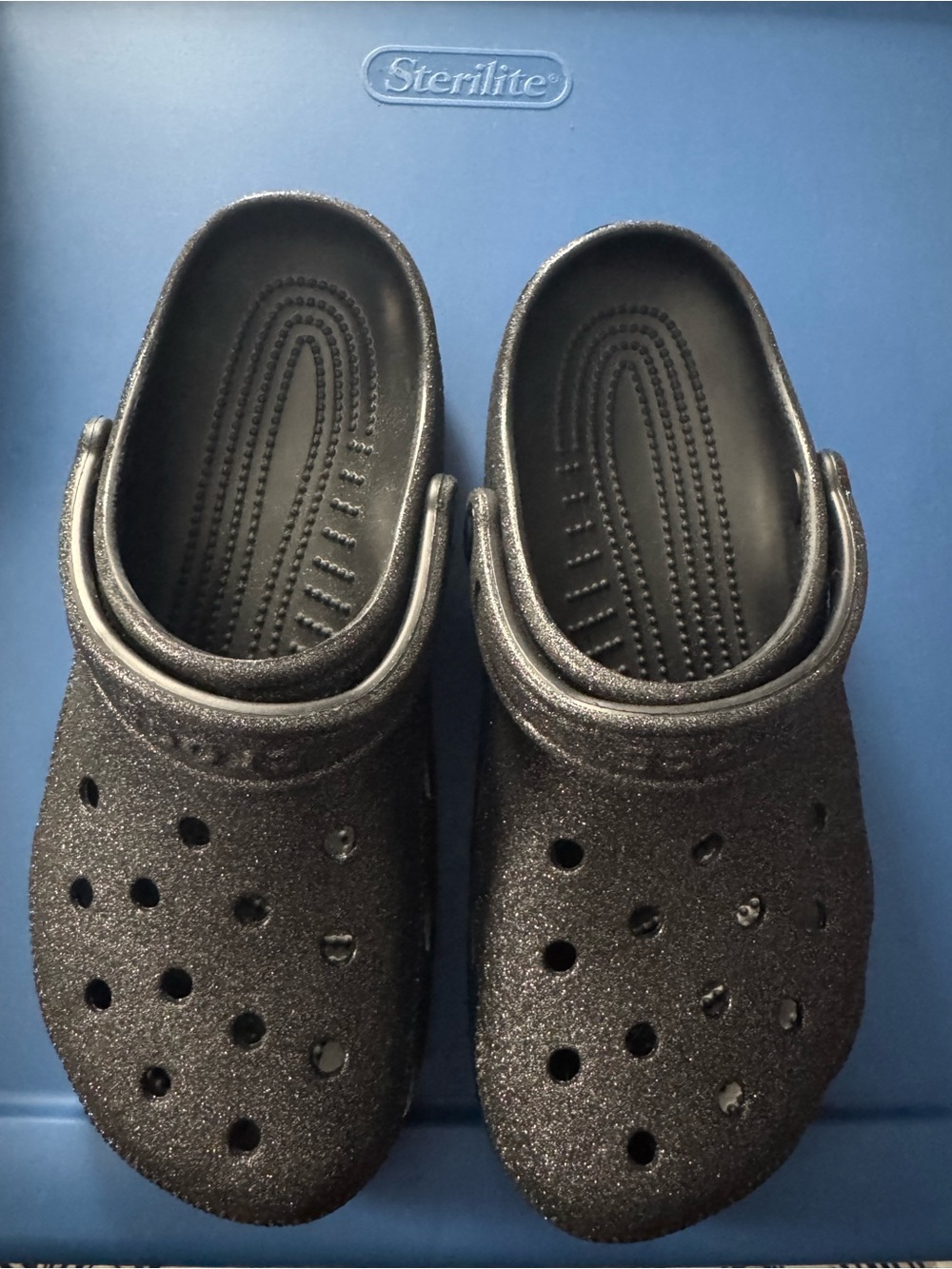 CROCS Women's Black Glitter Classic Clog Sandals